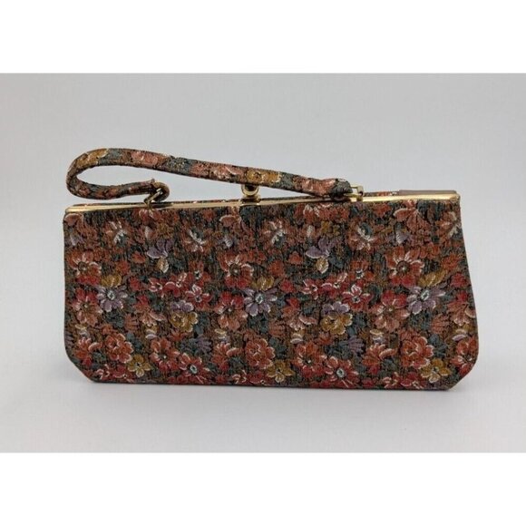Vintage 80s Floral Print Woven Tapestry Purse Handbag Life Stride - Picture 5 of 11